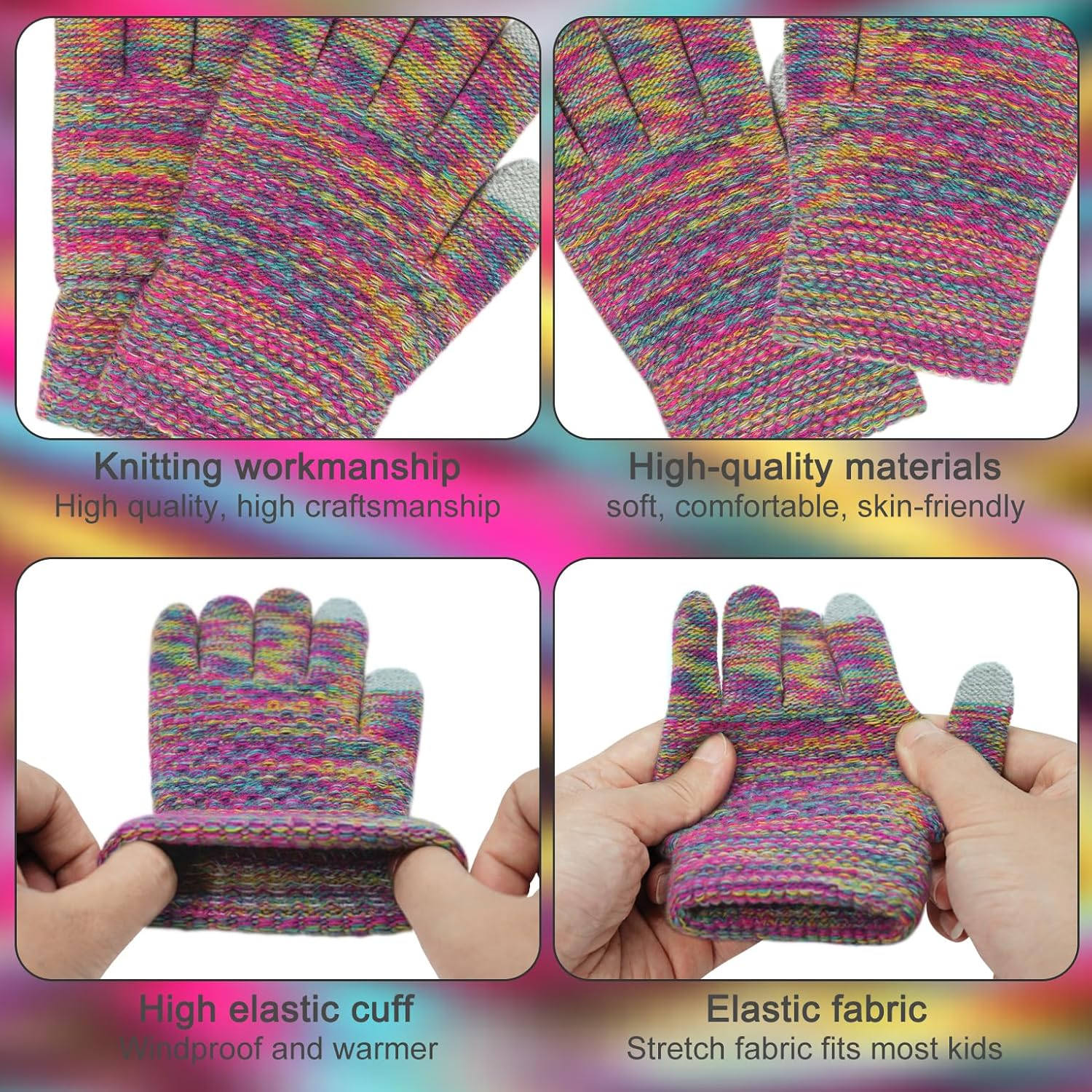 Kids Winter Beanie Hat Scarf and Touchscreen Gloves Set,Fleece Lining Beanie Hat Knit Gloves Neck Warmer for Children 2-8 image number 1