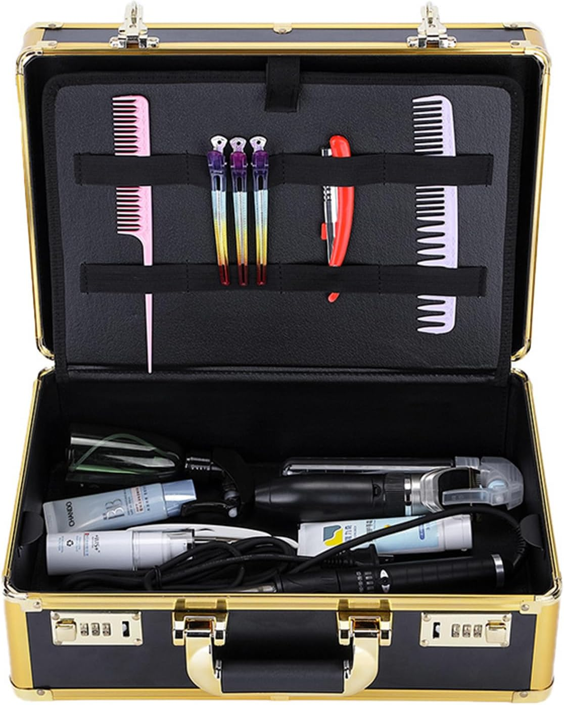 Namolit Hairdressing and Makeup Lockbox Large Capacity Hairdressing Tool Storage Bag with Password Lock Multi-Functional Storage Toolbox Gold image number 3