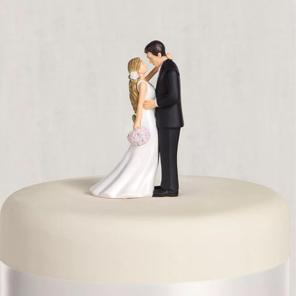 Bride & Groom with Bouquet Cake Topper | Wedding and Engagement Party, 3 Ct. - Black And White image number 4