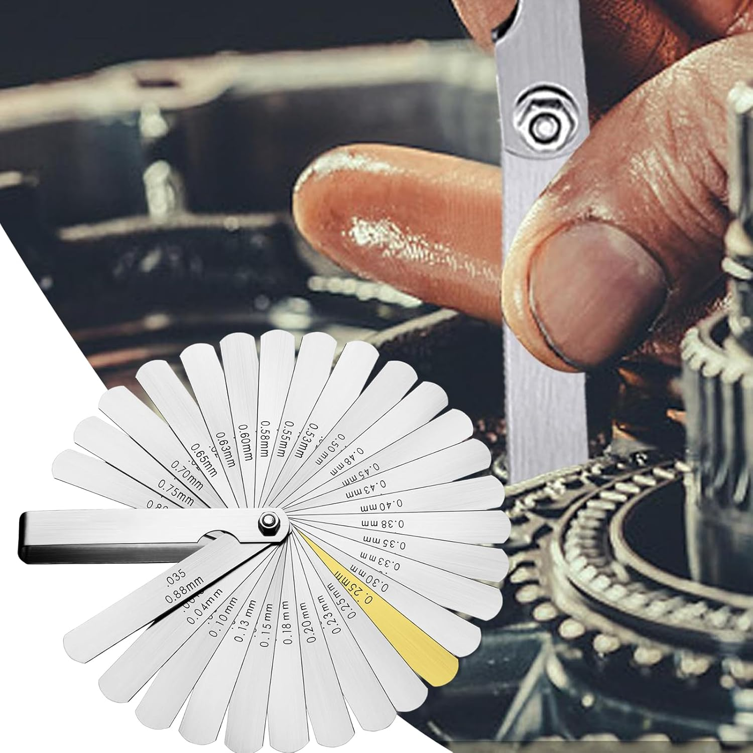 Metric Feeler Gauge,32X Removable Feeler Gauge Stainless Steel | Metric and Imperial Measuring Tool, Valve Thickness Ruler for Automotive Maintenance image number 3