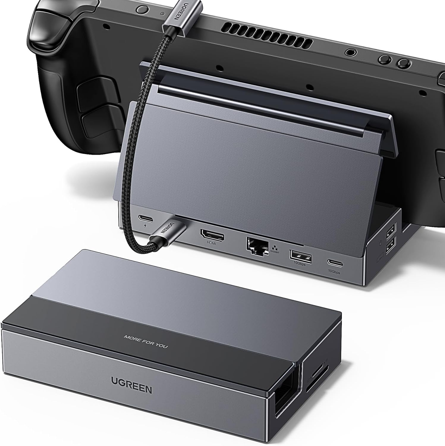 UGREEN Steam Deck Dock, 9-In-1 USB C Docking Station, Adjustable Folding Stand, 4K@60Hz HDMI, Gigabit Ethernet, 100W PD, 10Gbps Type C& A, SD/TF for Steam Deck OLED, ROG Ally X, Legion Go, MSI Claw image number 6