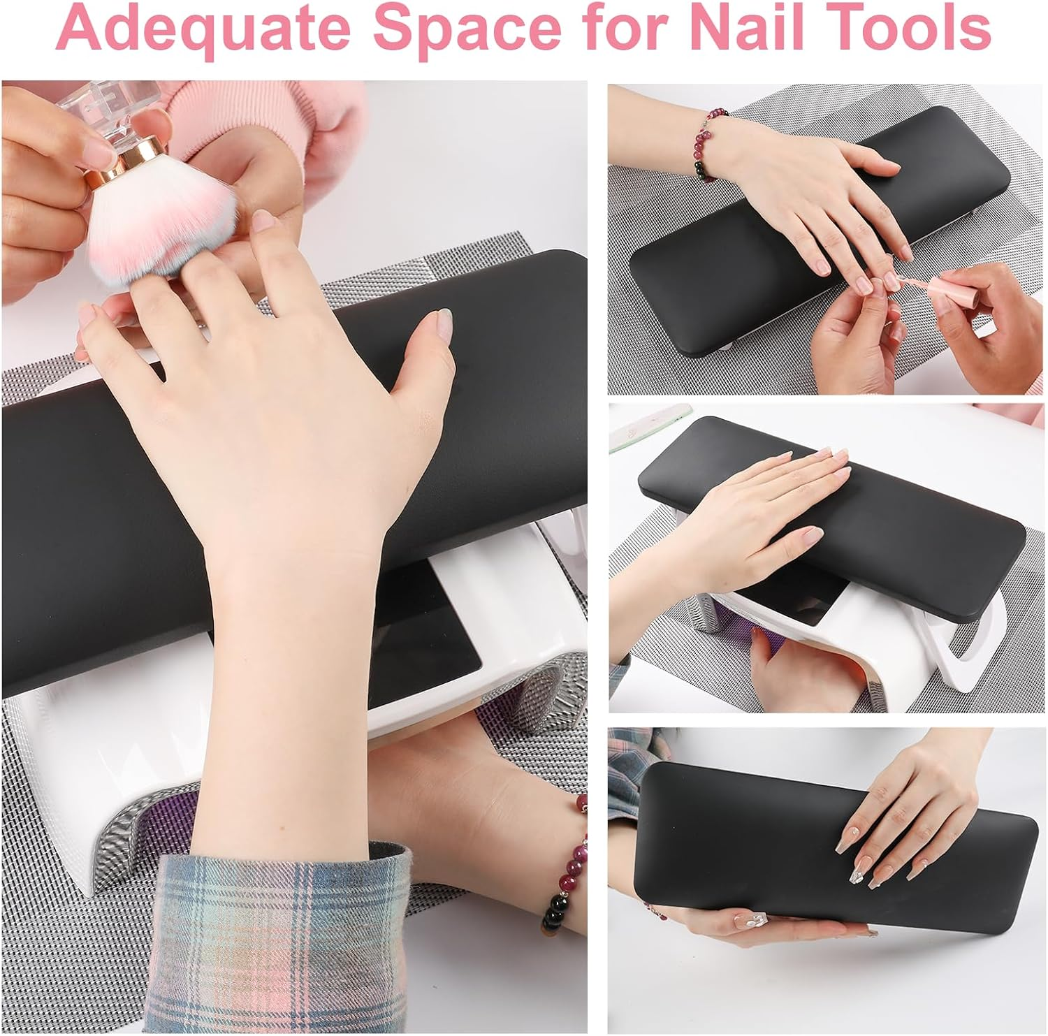 ANGNYA Nail Arm Rest for Nail Tech, Foldable Hand Stand for Nail Tech with PVC Table Mat Microfiber Leather Nail Arm Rest with Bracket Manicure Arm Rest for Nail Salon Technician (Black) image number 2