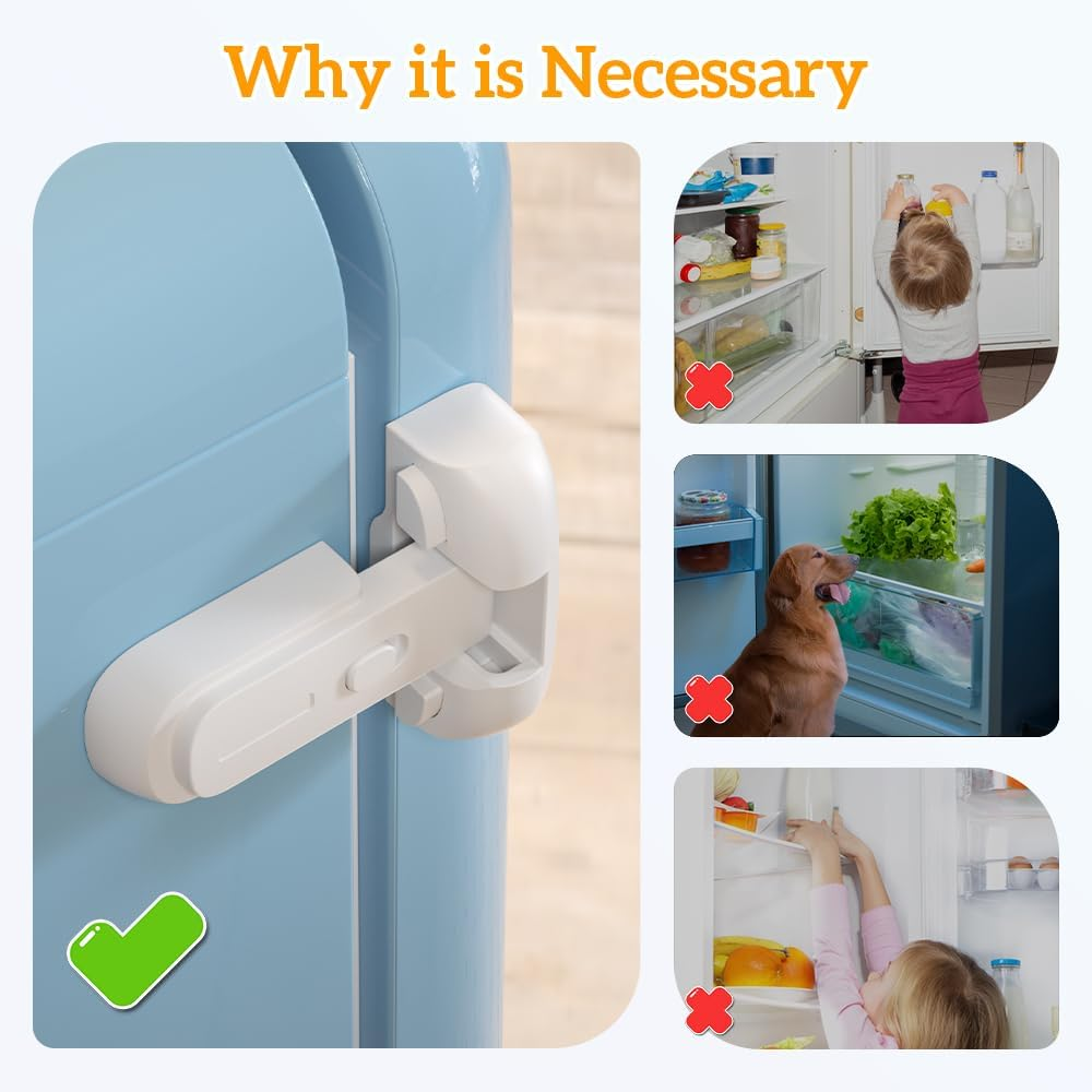 SAFELON 2 Pcs Baby Safety Fridge Lock, Child Proof Refrigerator Freezer Door Lock, Toddler Kid Safety Latch Catch Lock (White) image number 1