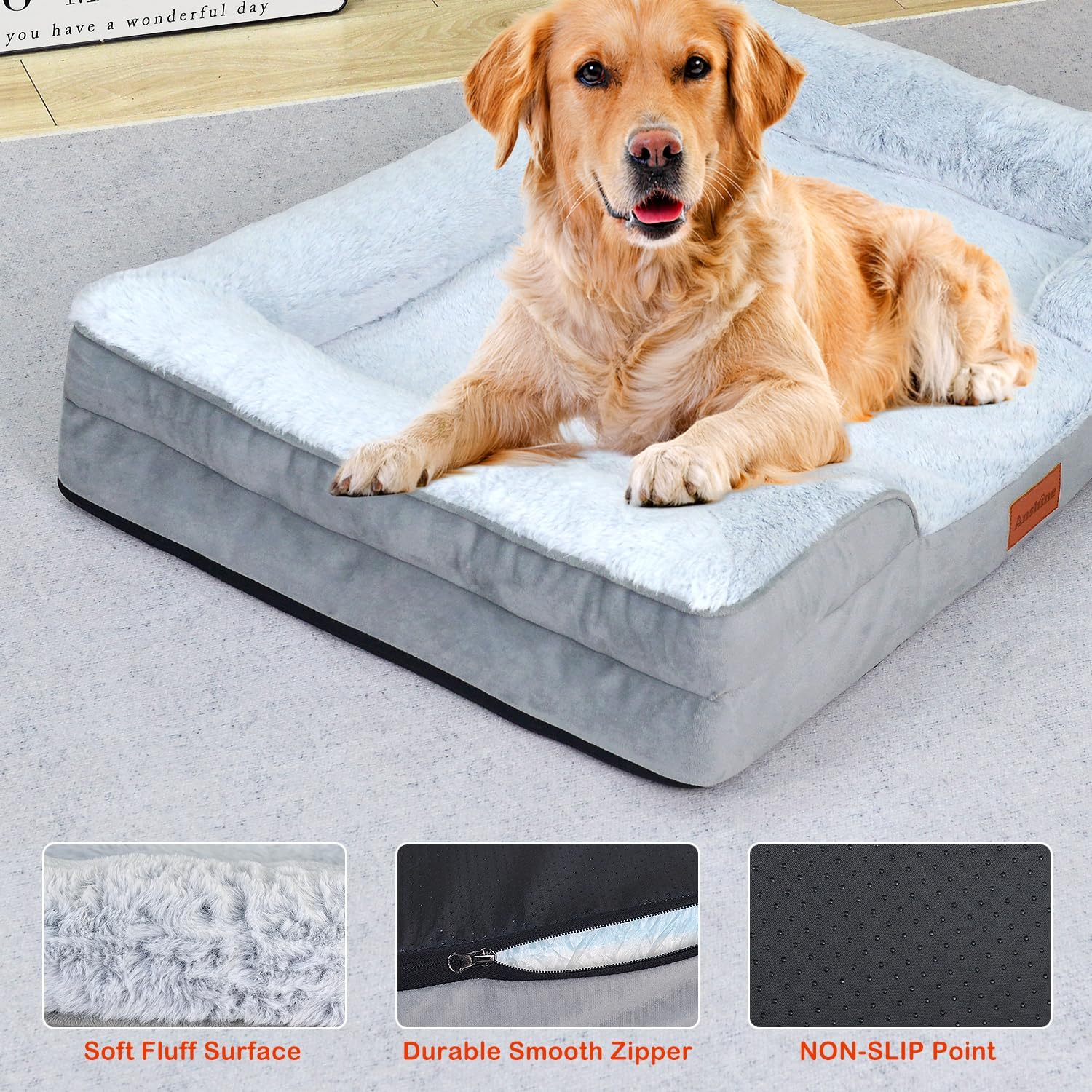 Anshine Memory Foam Large Dog Bed ，Orthopedic Pet Bed for Large Dogs, Ultra Comfortable Dog Sofa with Supportive Memory Foam Cushion, Durable & Washable Large Dog Beds for Joint Relief image number 3