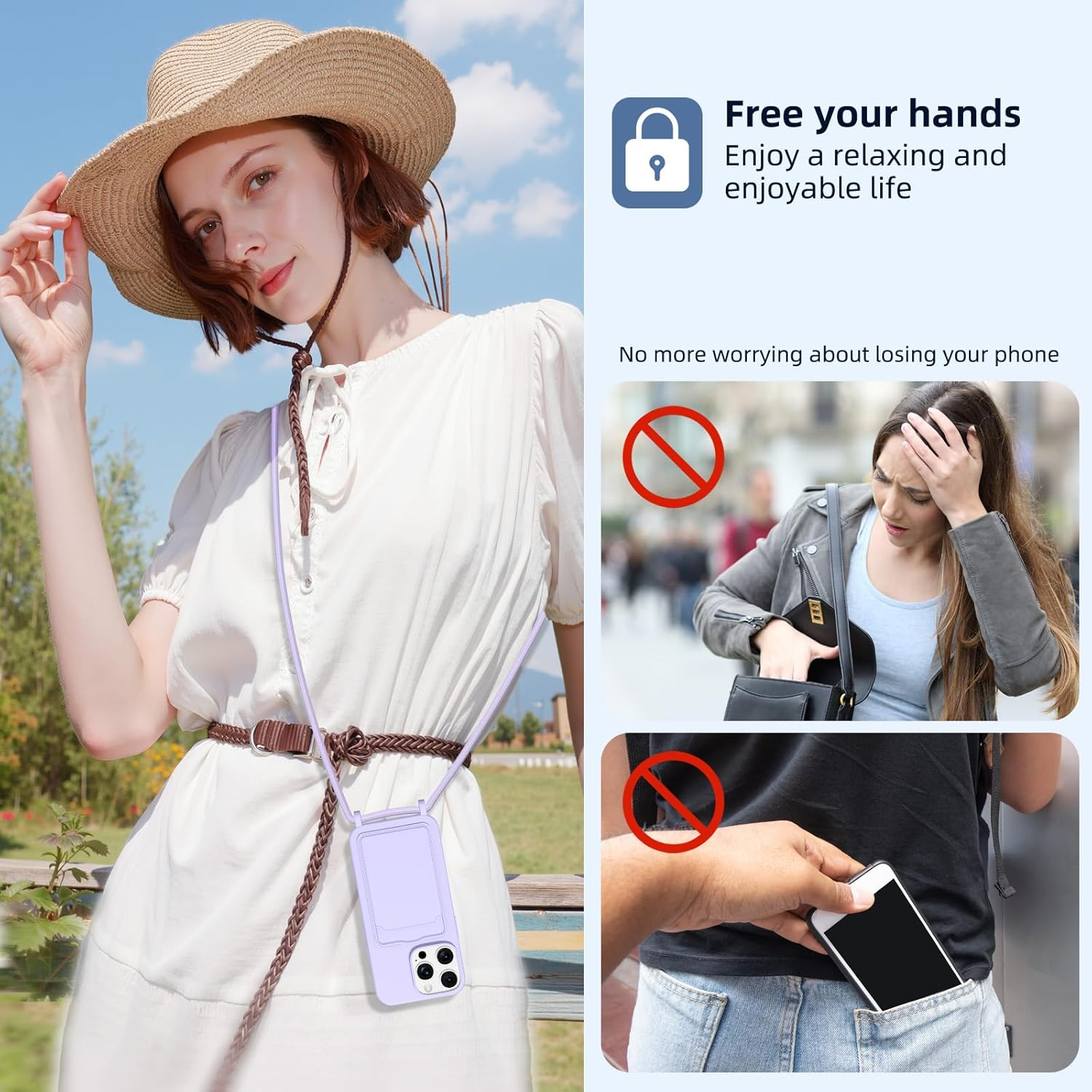 Vauki Mobile Phone Chain Silicone Case for Iphone 13 Pro with Strap, Mobile Phone Case with Card Slot, Removable Adjustable Cord Chain for Hanging, Shockproof Protective Case for Iphone 13 Pro Cord image number 1