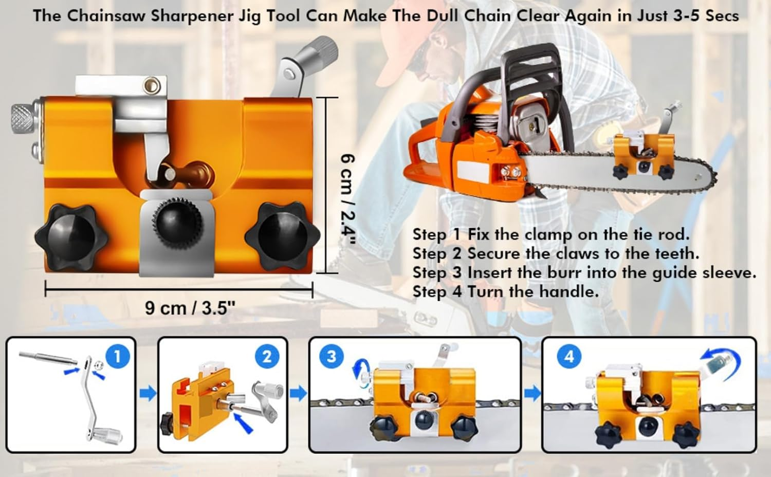 Chainsaw Sharpener,Chainsaw Chain Sharpening Jig with 5 Grinding Rod,Chainsaw Vise and Hand-Cranked Chainsaw Sharpening Jig Kit,Portable Chainsaw Sharpening Jig for All Chain Saws and Electric Saws