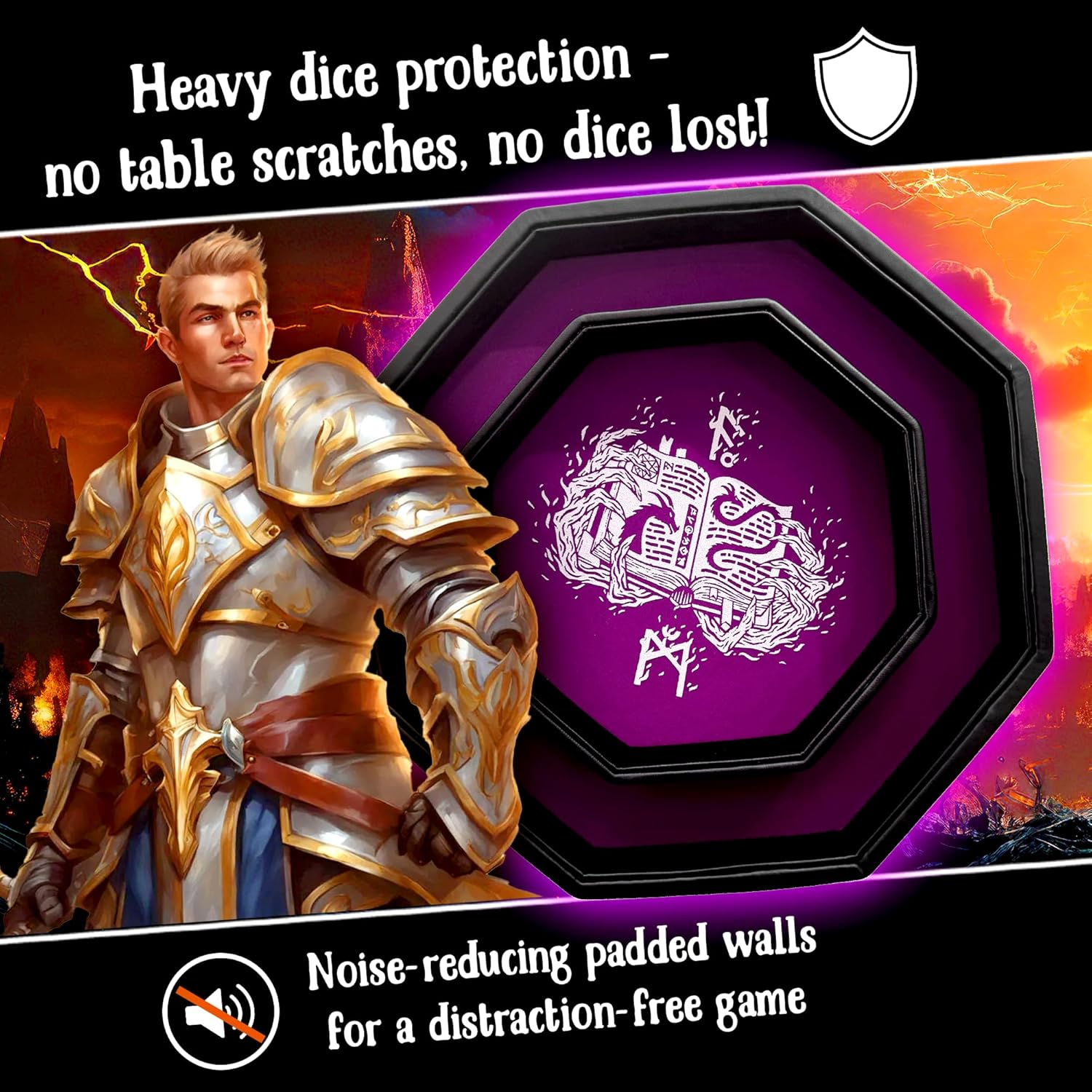 Fantasydice- Purple -Fire Dragon-Dice Tray - 8" Octagon with Lid and Dice Staging Area - for Dice, Board Games, Tabletop Rpgs like D&D (DND) 3.5 and 5E, Call of Cthulhu, Pathfinder, Shadowrun and More image number 4