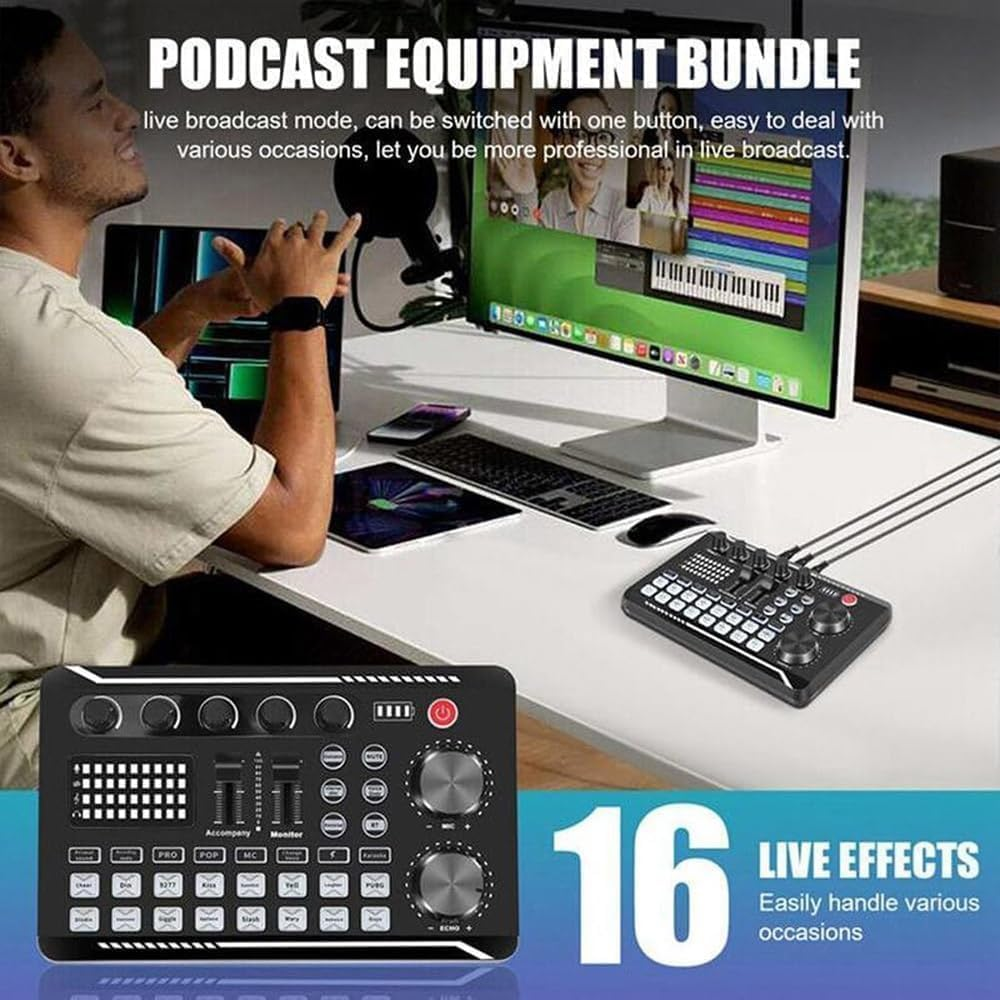 Professional Audio Mixer,Live Sound Card and Audio Interface with DJ Mixer Effects & Voice Changer, Sound Card for Live Streaming, 16 Special Effects Sounds, Prefect for Streaming/Podcasting/Gaming image number 2