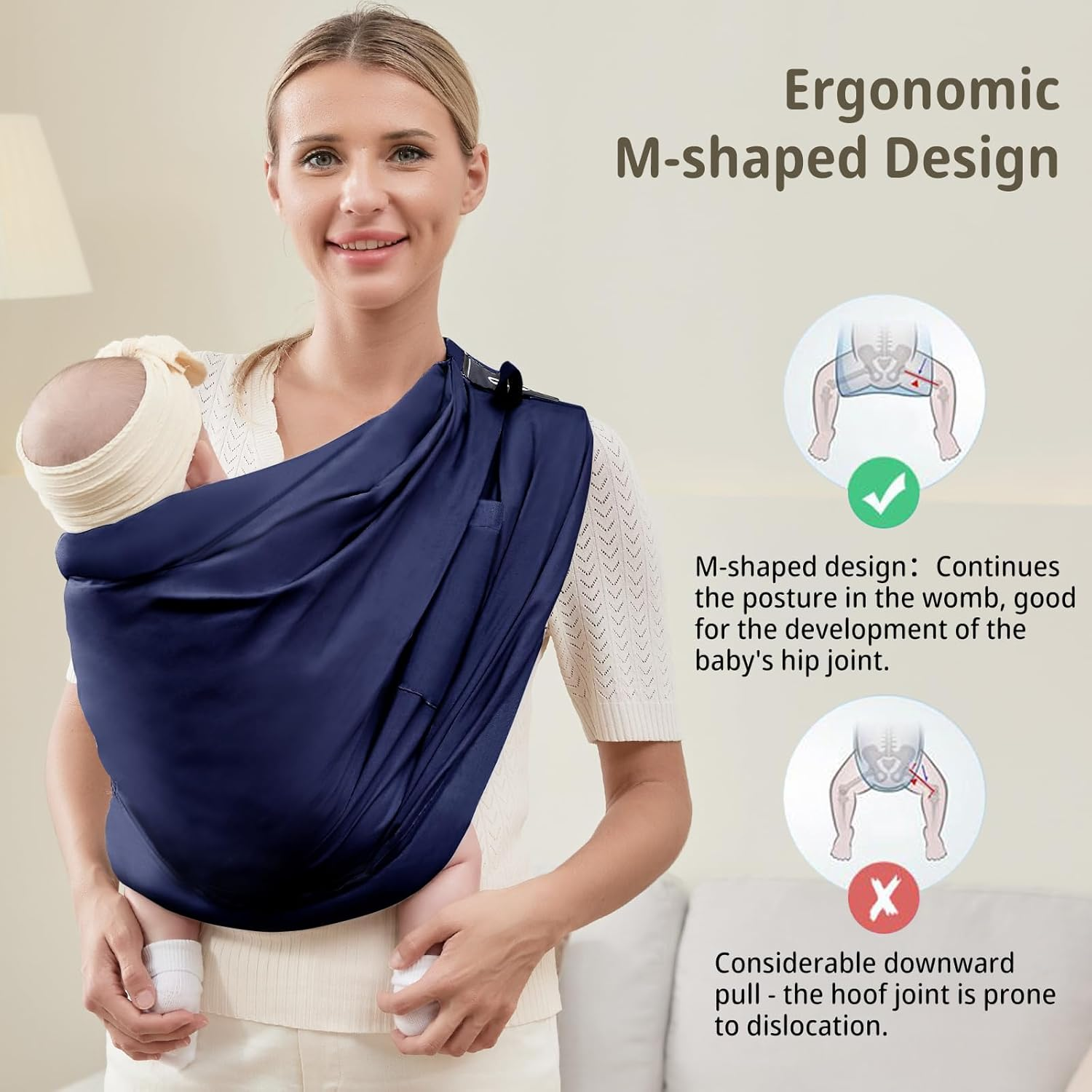 CUBY Baby Carrier Sling, Baby Essentials for Newborn Natural Cotton Adjustable Baby Carriers Soft Comfortable Easy Wearing Nursing for Infant Toddler Wrap Sling for Newborn(Blue Cotton) image number 3