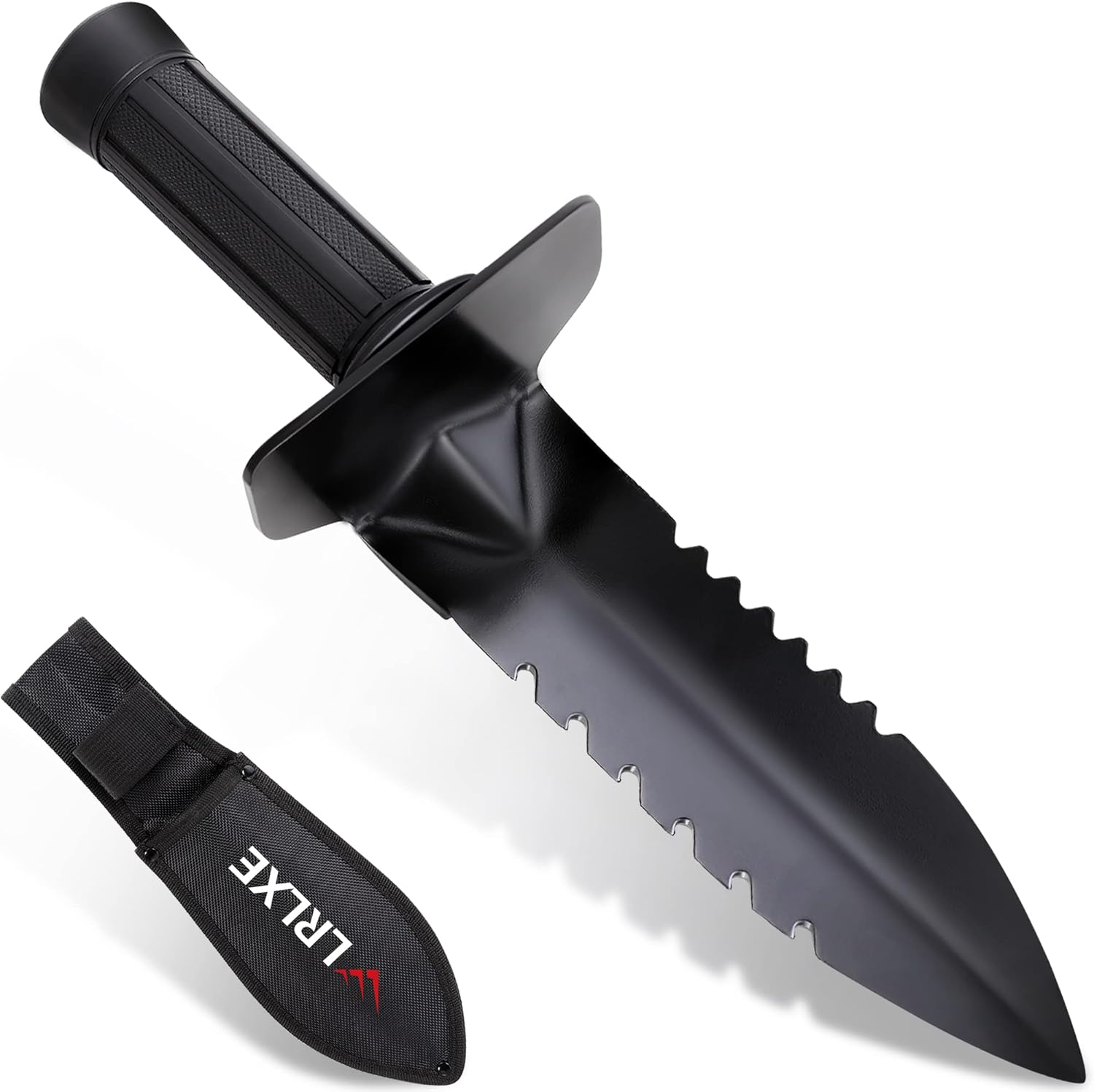 LRLXE Metal Detector Shovel, Sturdy Heavy Duty Double Serrated Edge Digger, Metal Detecting Digging Tool with Sheath for Metal Detection Digging, Garden Accessories for Planting, for Belt Mount