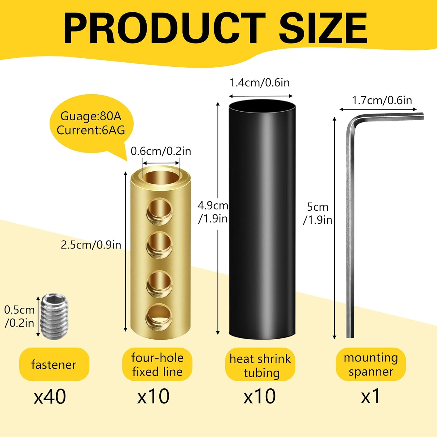 10Sets 6 Gauge Wire Connectors, 6 Awg Wire Connectors Terminal, 80Amp Waterproof Heat Shrink Tubing Quick Connect Splice Connector, 4-Hole Wiring Connector Set (Gold) image number 4