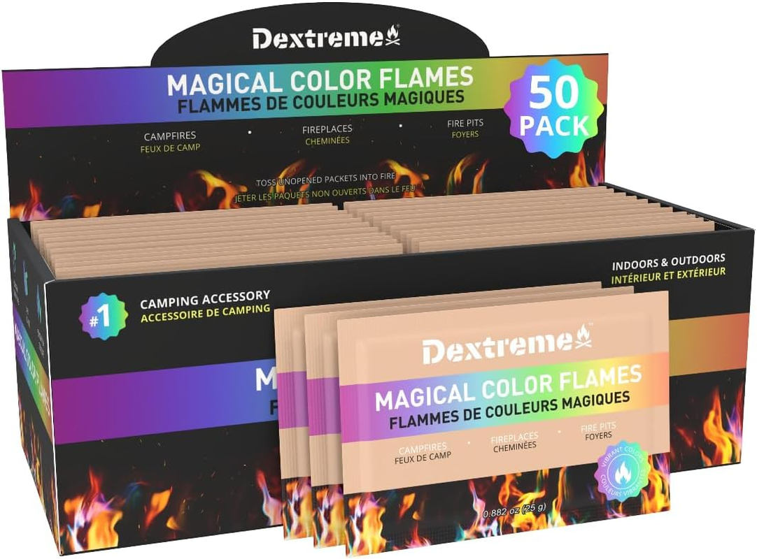 Dextreme Fire Color Changing Packets - Fire Color Packets, Color Changer for Campfires, Fire Pits, and Fireplaces, Longer Lasting Burn Time, Safe and Non-Toxic (50 Pack) image number 2