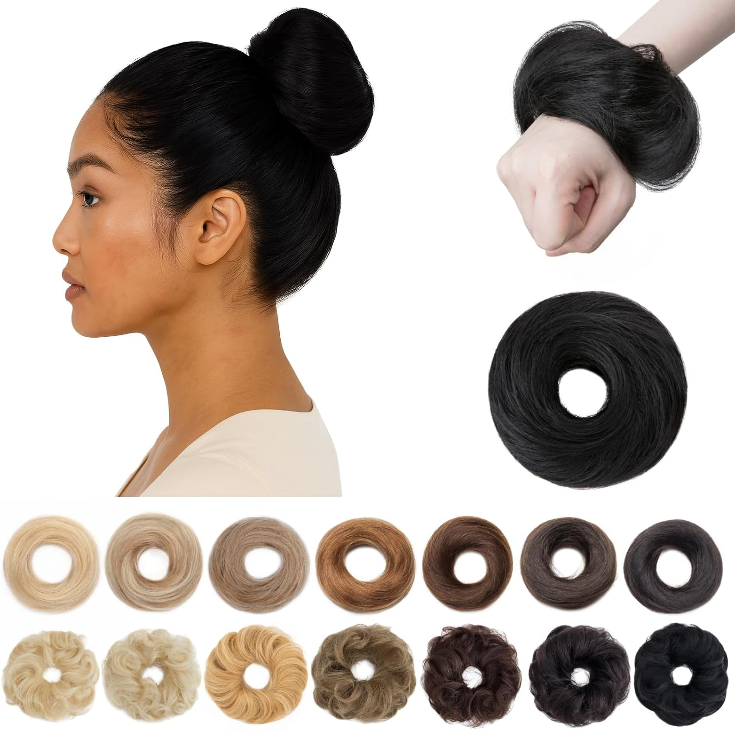 SEGOHAIR Messy Real Hair Bun Scrunchie Human Hair Piece for Women Updo Donut Bun Hairpiece Straight #02 Dark Brown