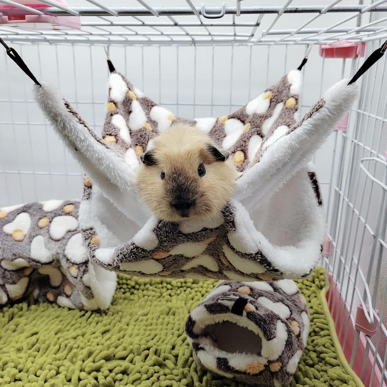 DKDDSSS 2 Pieces Small Animal Hammock, Double Layer Hammock Guinea Pigs Small Animals Bed Cave Cage Hammock Set Accessories, Guinea Pig Rat Chinchillas Totoro Hamster Ferret Mice Rodent image number 3