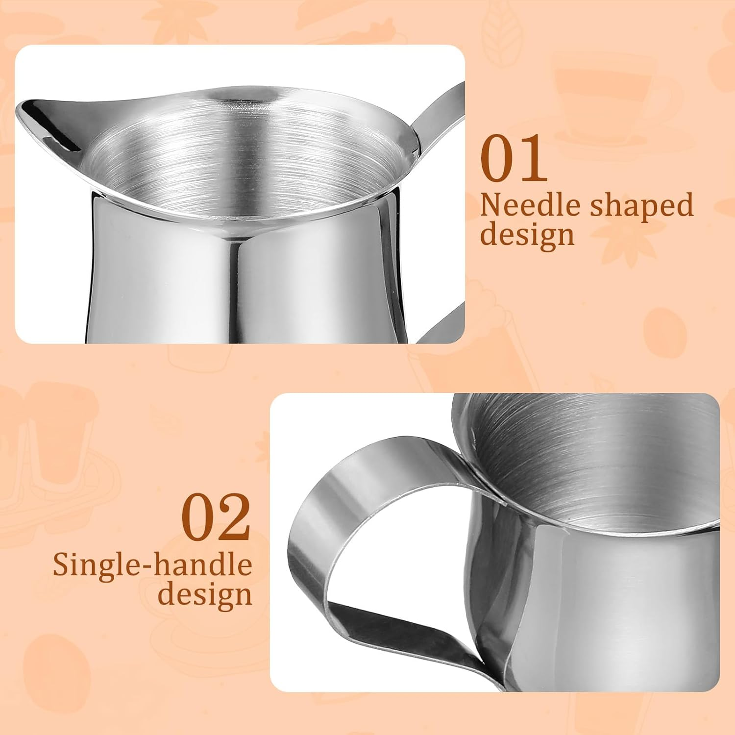 Hohopeti 4Pcs Stainless Steel Milk Frothing Pitcher 50Ml Espresso Creamer Jug with Spout Coffee Measuring Cup for Home and Cafe Use