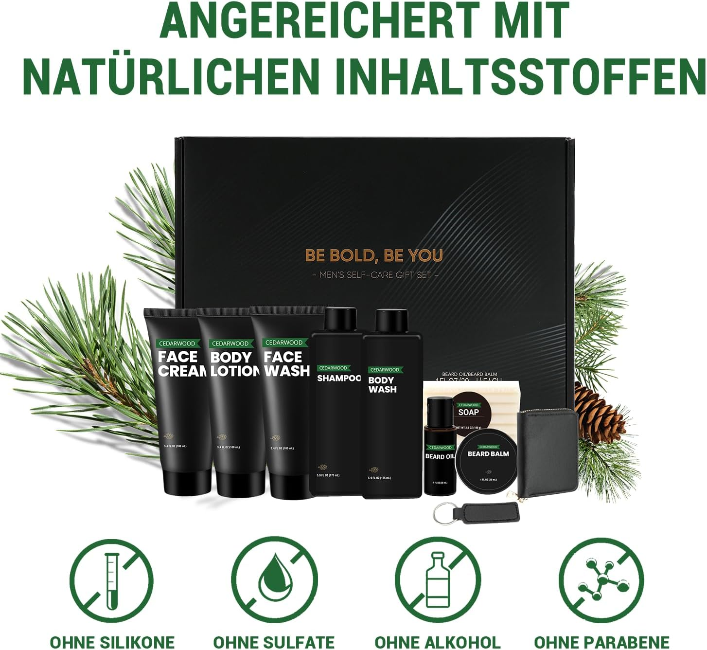 Gift Sets for Men, 10 Pcs Cedarwood Beard Grooming Kit with Bath and Body Wash Gift Set, Body Lotion, Beard Oil, Balm & Business Card Case, Christmas Gifts for Men, Holiday, Birthday, Valentine&rsquo;S Day image number 5