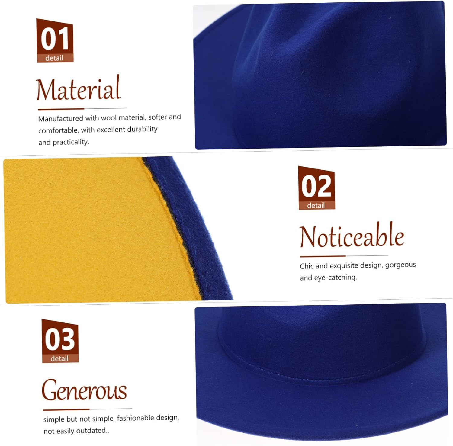 LIFKOME Fedora Outdoor Hats Top Hats for Men Hats Wide Brim Hat for Man Vintage Hats Flat Top Hat Wide Jazz Hat Costume Tops Hat Sombrero Hats for Women Classic Jazz Hat Woolen - White image number 7