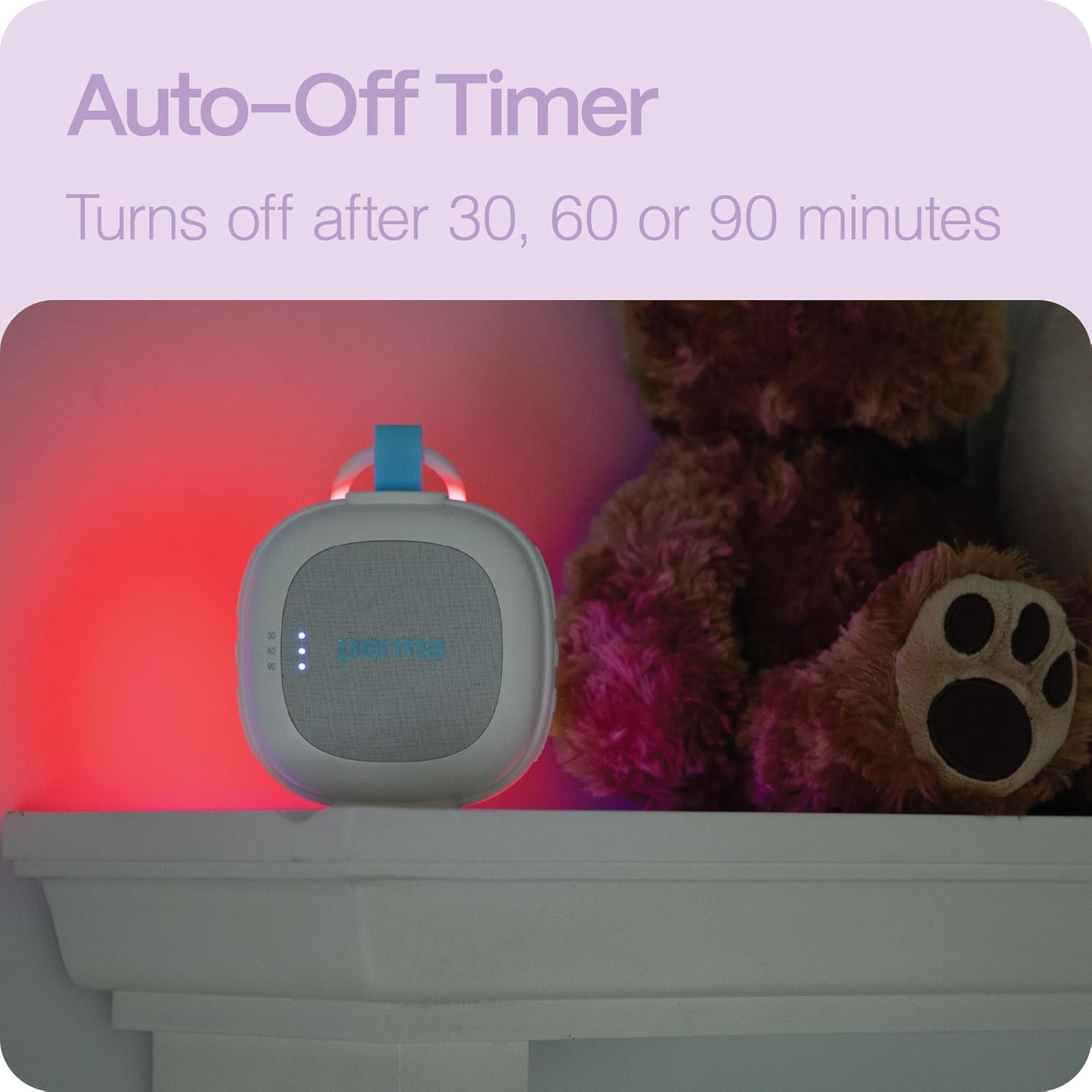 Perma Portable Sound Machine & Night Light, Multiple Soothing Sounds, Adjustable Volume, Rechargeable, Pram/Car Seat/Crib Attachment, Sound-Sensor Auto Restart, 30/60/90 Min Timer, Soft Nightlight for Feeds image number 6