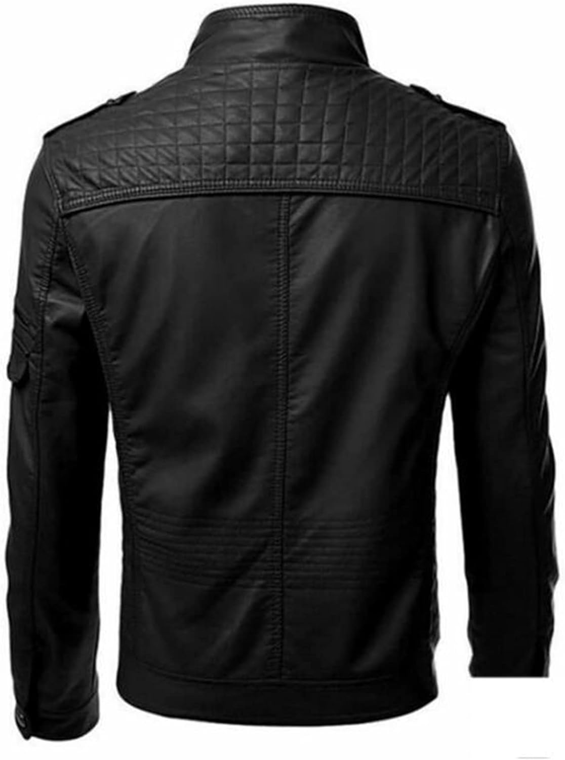 WFEI Autumn Winter Men'S Leather Jacket Casual Fashion Stand Collar Motorcycle Jacket Men Slim PU Leather Coats,Black,L image number 2