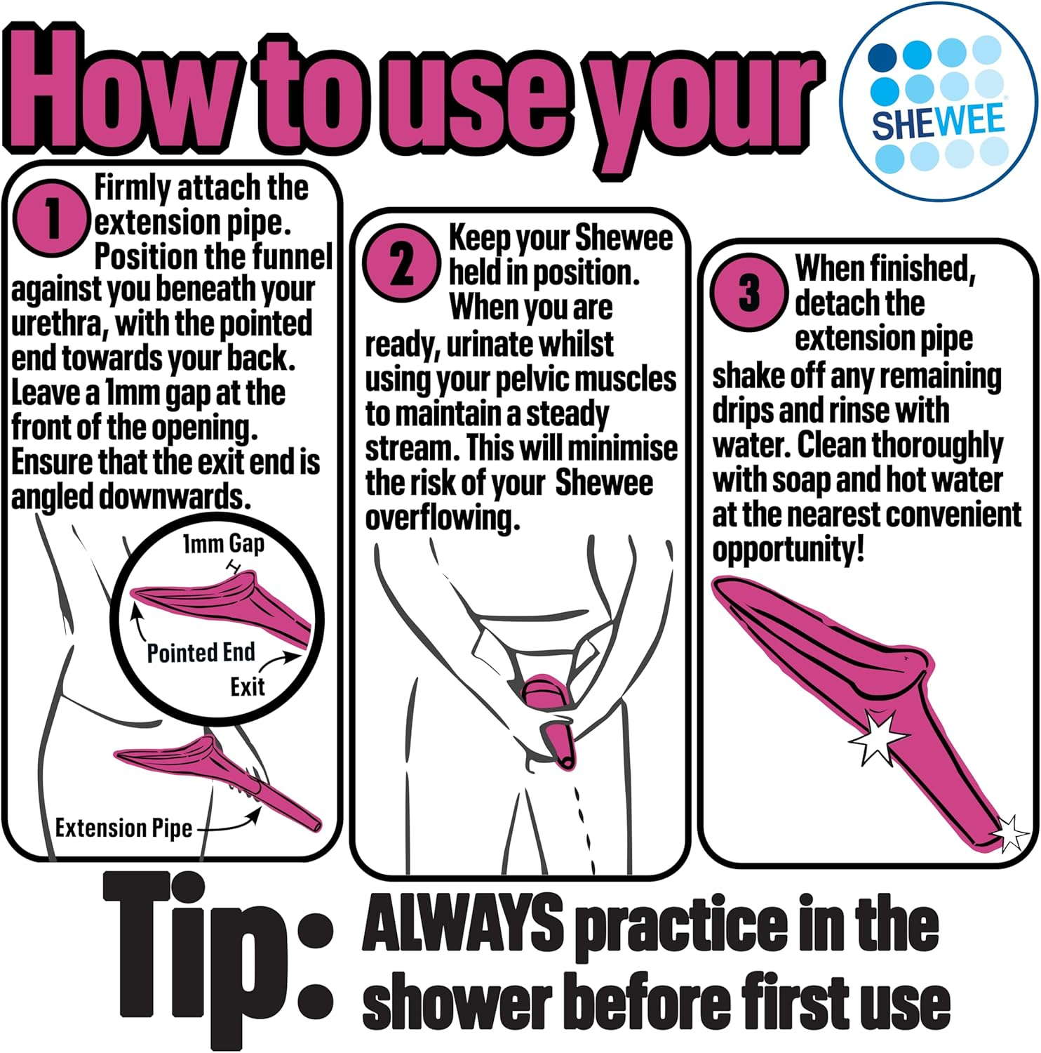 SHEWEE Flexi + Case Female Urinal &ndash; Made in the UK &ndash; Reusable & Portable Urination Device. Festival, Camping, Car, Hiking Essentials for Women. Stand to Pee Device W/Travel Case and Extension Pipe - Black image number 3