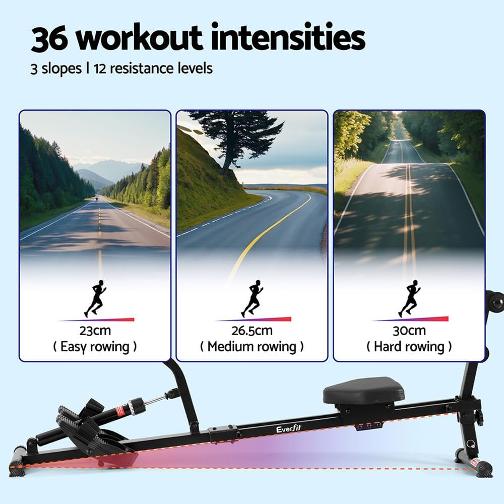 Everfit Hydraulic 12 Level Rowing Machine Rower Resistance Fitness Gym Cardio