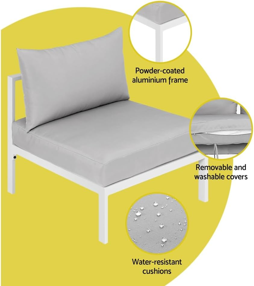 Gardeon 4 Seater Outdoor Patio Furniture Set, Aluminum Outdoor Table and Chairs Patio Conversation Sets, 4 Piece Modular Sofa Set for Garden, Deck, Poolside, Backyard, White image number 2