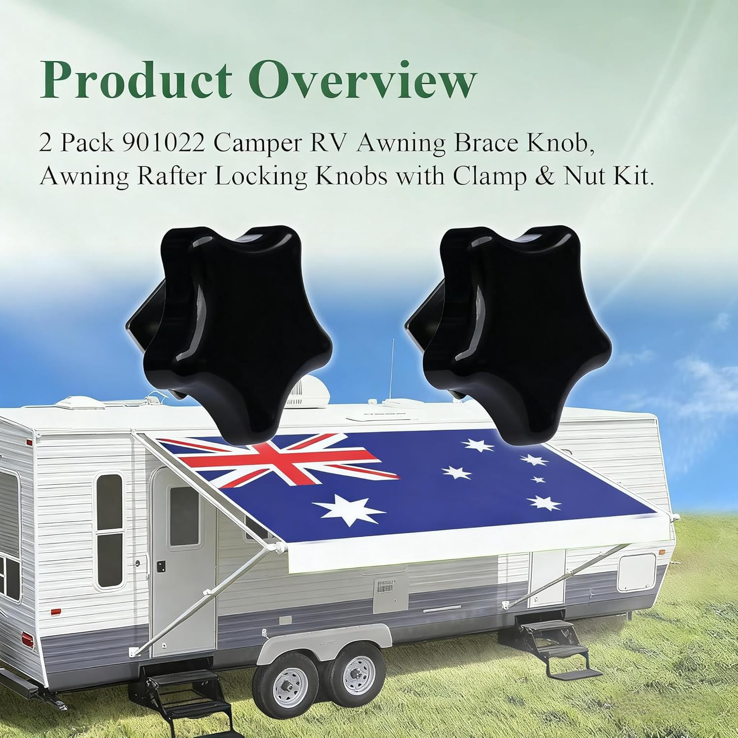2Pcs 901022 Camper RV Awning Brace Knob Replacement Parts with Clamp & Nut Kit &ndash; Compatible with Carefree/Dometic A&E Camper/Rv/Motorhome image number 3