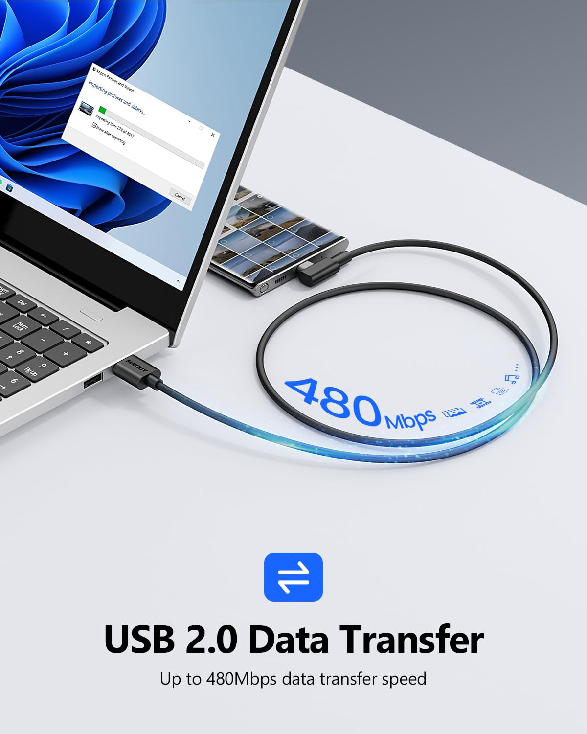 SUNGUY USB C 90 Degree Cable 1FT/0.3M, 2-Pack Right Angle 3A USB 2.0 Type C Fast Charge & Sync Cord Compatible with Galaxy S20 S10 S9 S8 plus S10E, A10E A20 A50 A51 A71, Note 20 10, Moto G7 G8 image number 4