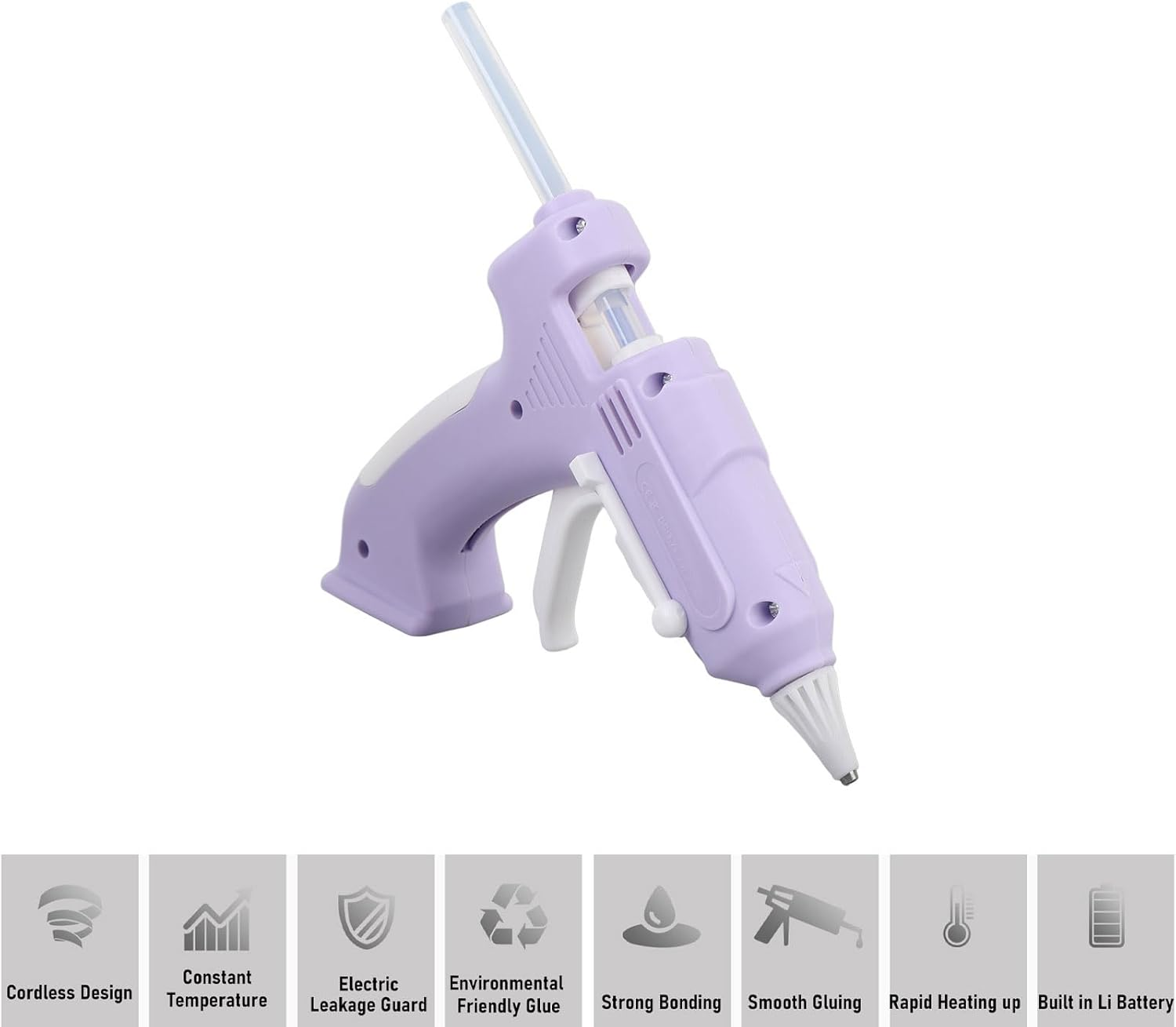 Cordless Hot Glue Gun, 10Pcs 7Mm High Adhesion Sticks, Cordless Hot Melt Glue Gun, Auto Dispensing, for Art, Crafts, Decorations, Home Repairs (Purple) image number 5
