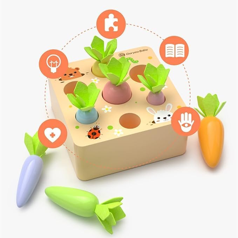 Montessori Toys for 3+ Year Old Wooden Toys Developmental Shape Sorting & Matching Puzzle Carrots Harvest Game Educational Learning Shape Sorting Matching Gifts for Toddlers Babies Boys and Girls image number 5