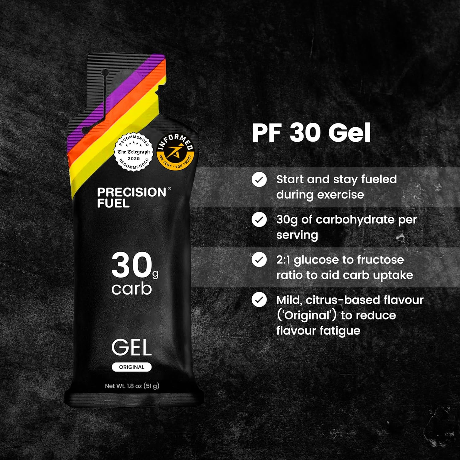 Precision Fuel 30 Energy Gels - Mild, Neutral Flavour Running Gels for Endurance Athletes, 30G Carbohydrate, Easy-To-Digest, Perfect for Running & Long-Duration Sports (Pack of 15) image number 2
