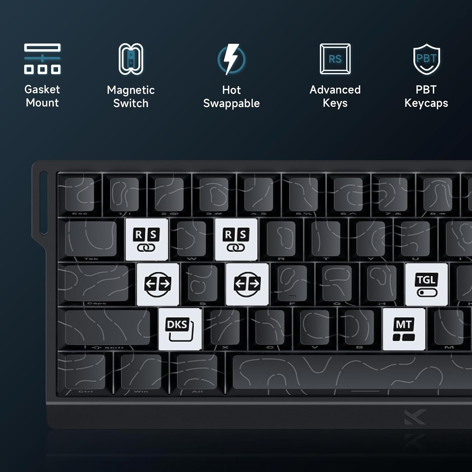 MCHOSE ACE 68 60% Mechanical Gaming Keyboard Wired Rapid Trigger Hall Effect Keyboard Magnetic Switch Adjustable Actuation 8000Hz Polling Rate Custom RGB MAC Laptop(Black Topographic TTC Dragon Lord)