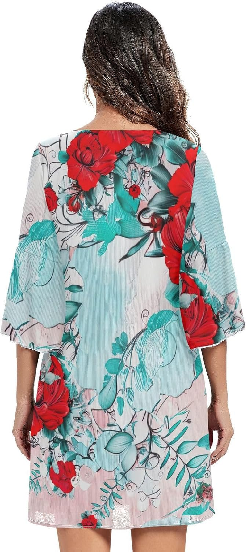 Floral Red Flowers Casual Chiffon Dress Printed Line Maternity Dress S-XXL image number 1