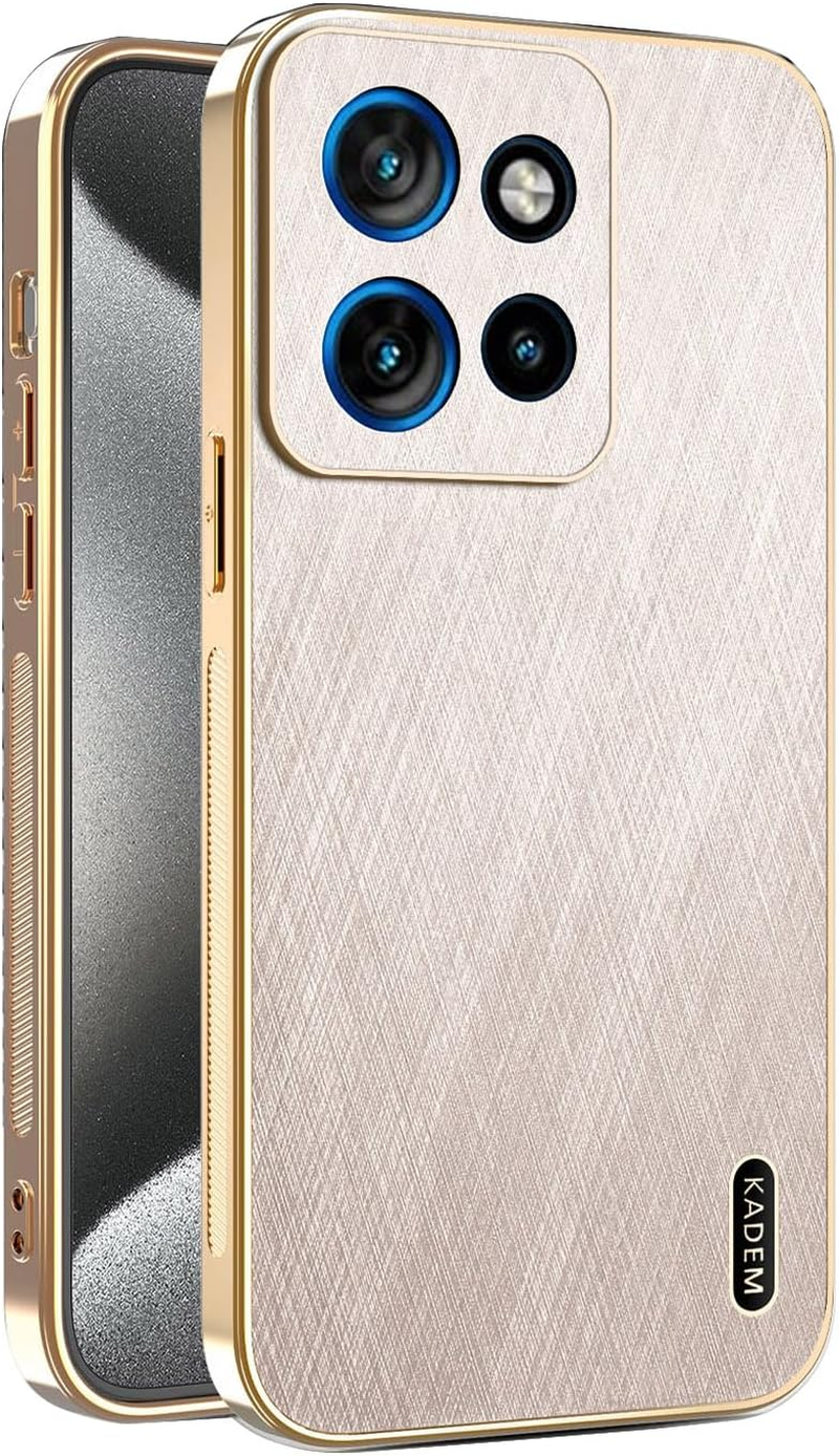 ILING Case for Motorola Moto G75 5G, Brushed Texture Design Premium Mobile Phone Case Made of Leather Finish, Ultra Thin Soft Silicone TPU Bumper Shockproof Protective Case (Gold)