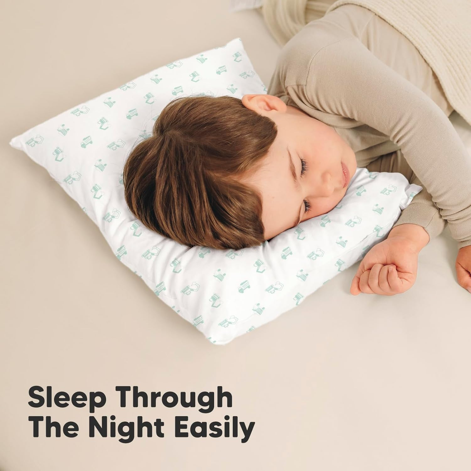 2-Pack Toddler Pillow - Soft Organic Cotton Toddler Pillows for Sleeping - Small Pillow for Kids - Kids Pillows for Sleeping - Kids Pillow for Travel, School, Nap, Age 2 to 5 (Excavator) image number 4