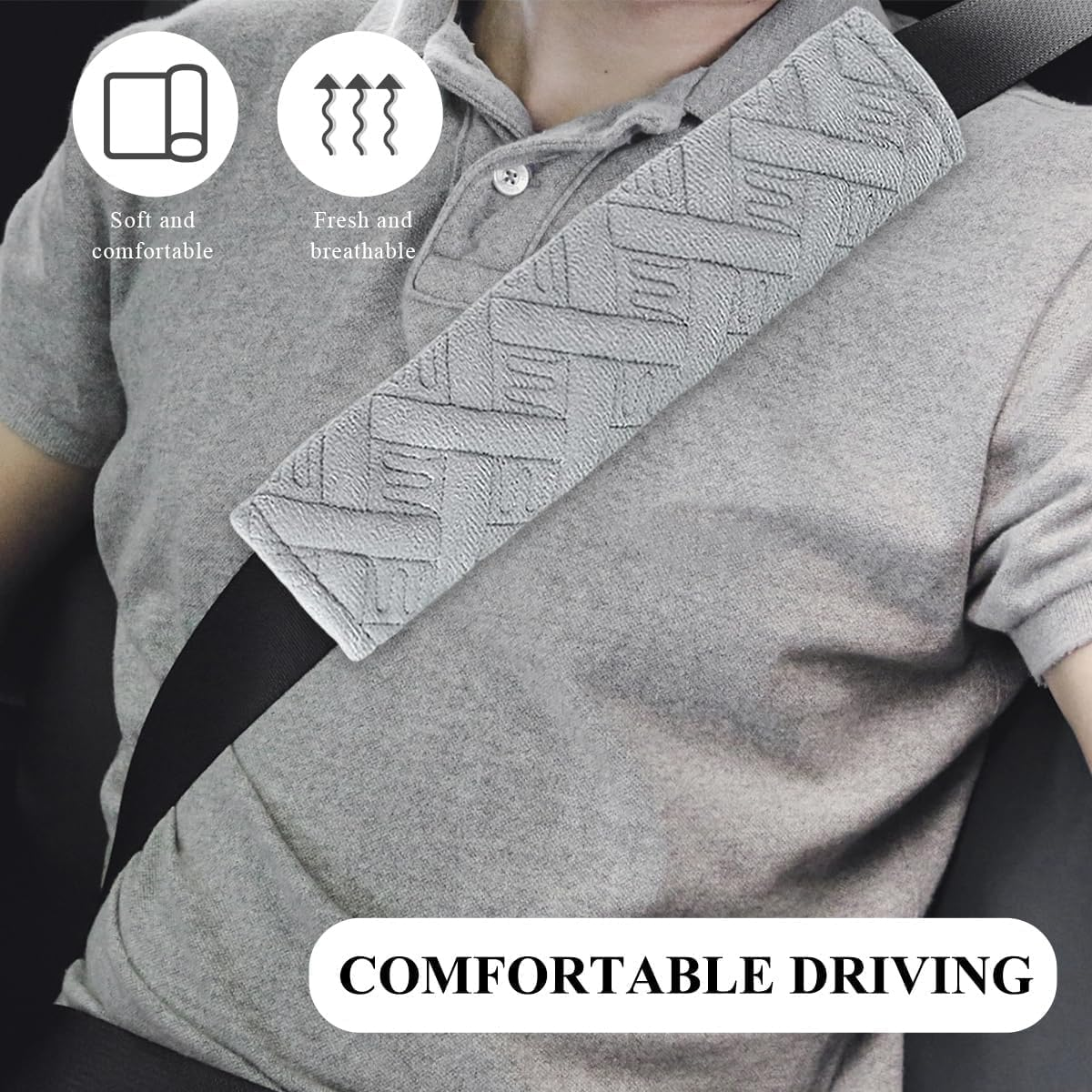 Universal 2-Pack Car Seat Belt Covers - Soft Shoulder Strap Pads for Comfortable Driving, Adjustable Breathable Harness Pad Protector - Car Interior Accessories(Grey) image number 1