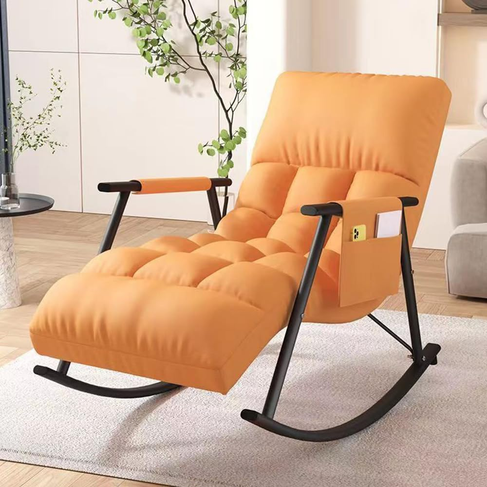 Hbluefat Modern 5 Speed Adjustable Relax Rocking Armchair - Stylish Lounge Sofa Chair for Lie, Sleep, Reading in Living Room, Bedroom, Balcony, Courtyard (Yellow)