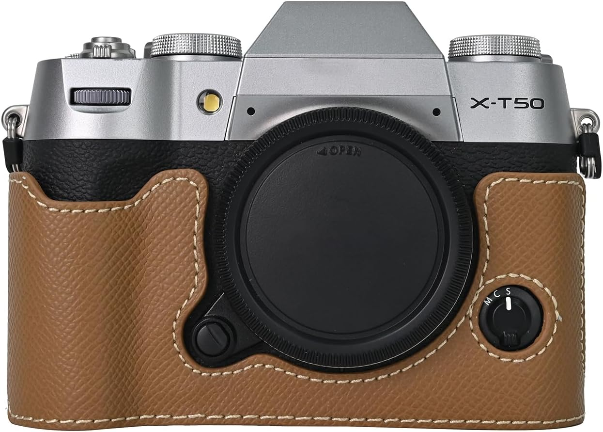 VOVMOEYA Camera Case for FUJIFILM X-T50 Mirrorless Digital Camera,Fuji XT50 Half Case with Soft Microfiber Inner,Function Well with 1/4"-20 Thread Hole Retro PU Leather Texture-Light Blue