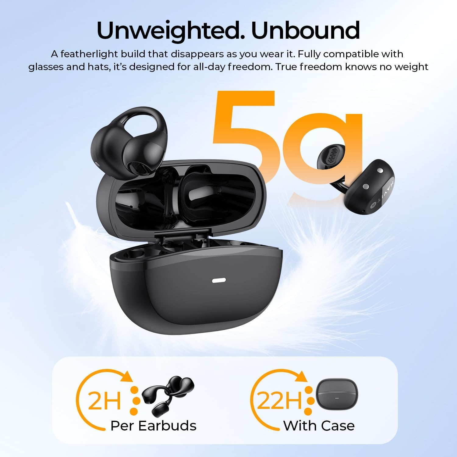 Havit OWS916 Open Ear Headphones, Lightweight, Comfortable, Clip-On Earbuds, Wireless Sports Headphones with ENC AI 4 Microphones, Calls, IPX5, Bluetooth 5.4, App Control, 22 Hours for Running/Cycling