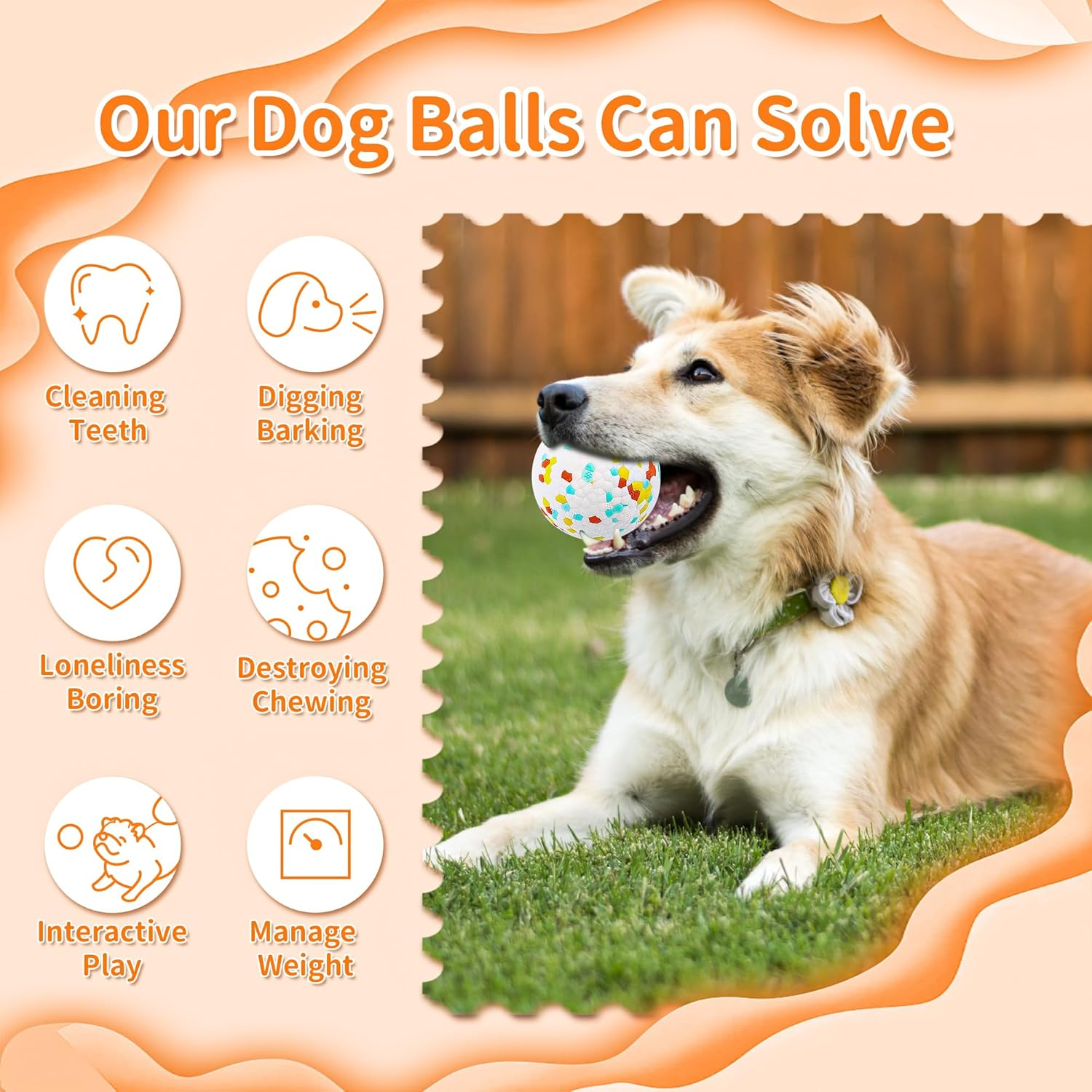 Cyperglory 2 Pack Indestructible Dog Tennis Balls for Aggressive Chewers: Interactive Pet Toys, Herding and Jolly Ball for Dogs, Durable, Bouncy, and Water Toy Fetch Balls (White, Orange) image number 3