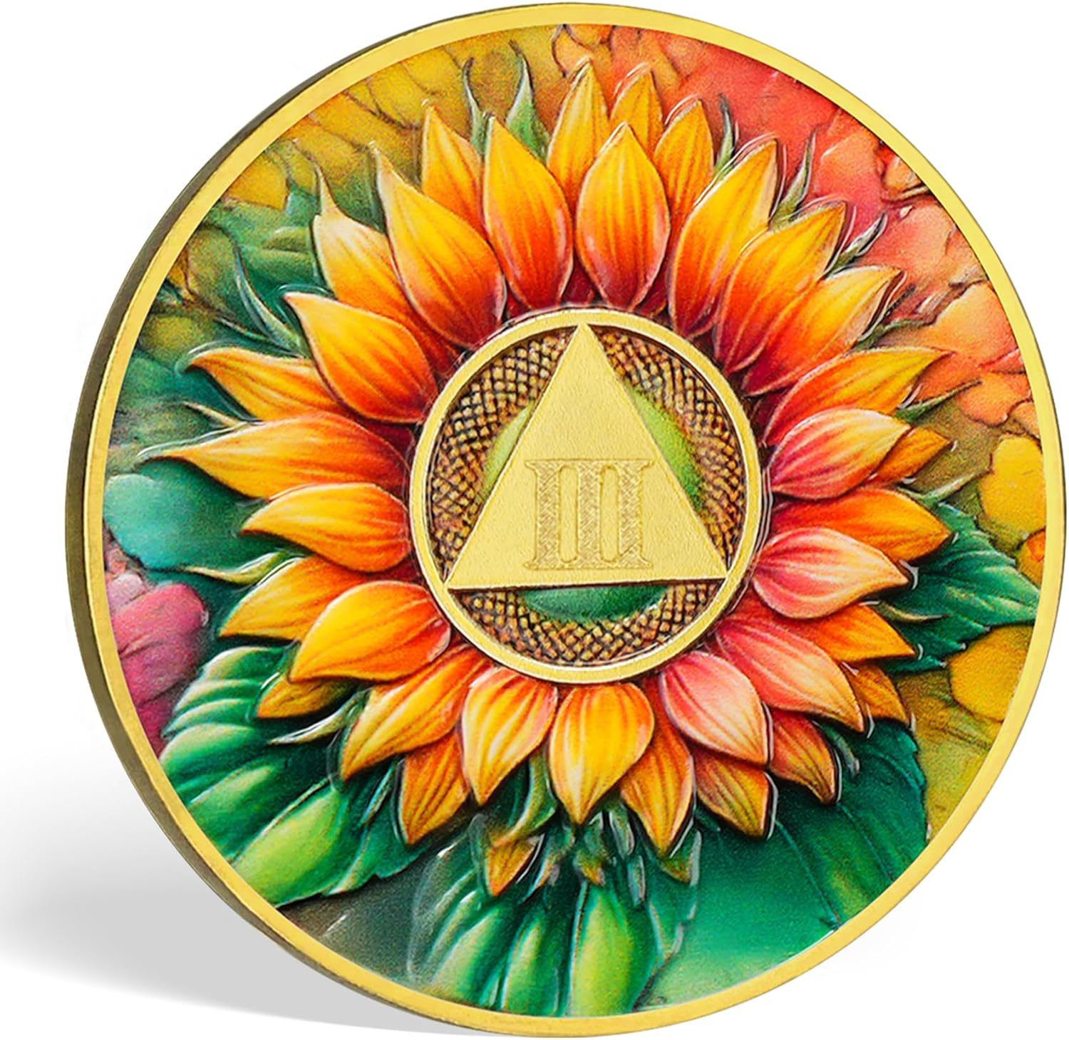 3 Year Sunflower Sobriety Coin - AA Chip Recovery Token - Sober Medallion with Serenity Prayer - AA Coin for Sobriety Gifts for Women and Men - Sober Gift Recovery Medal for AA Token Milestones