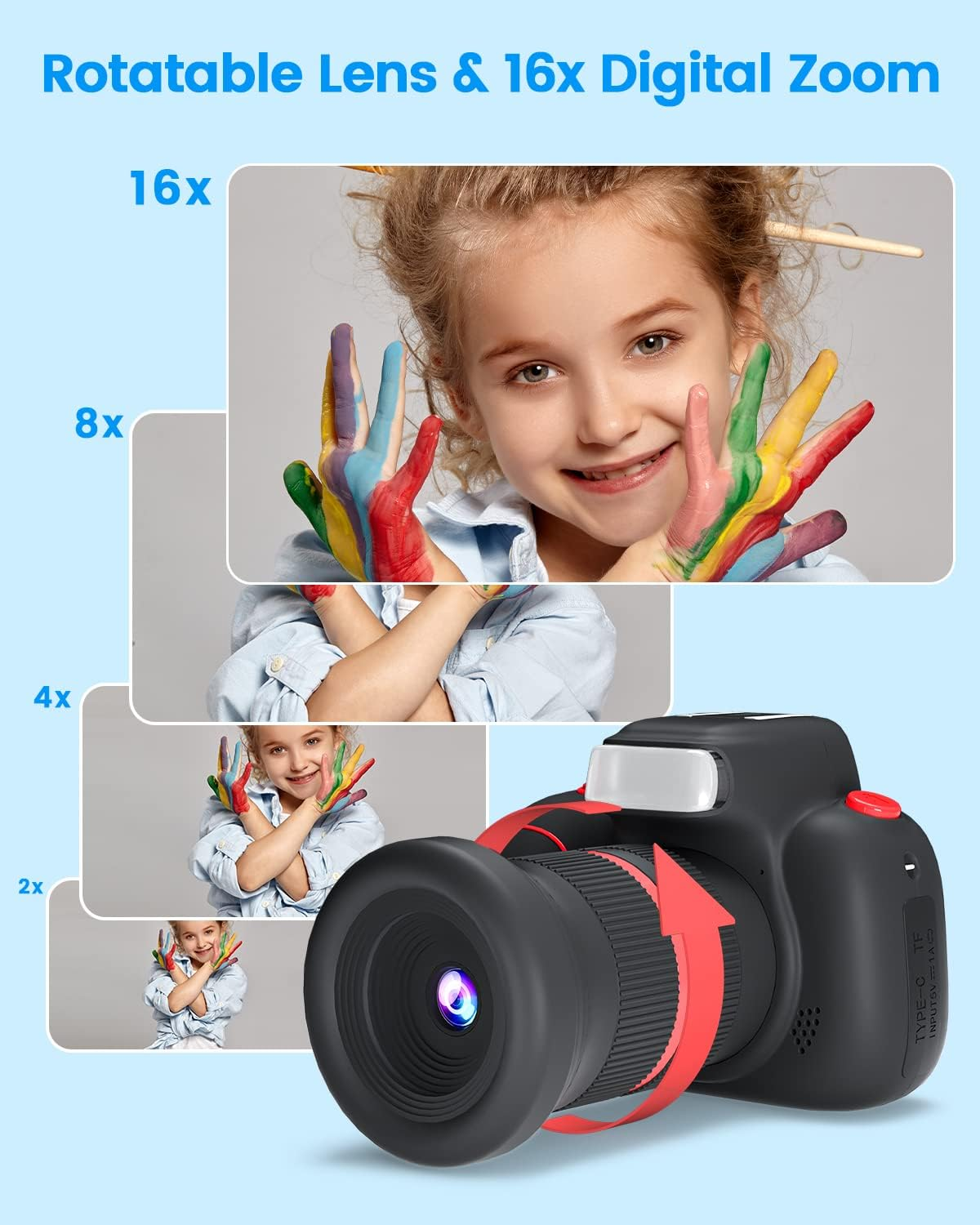 Upgarded Kids Camera, 4K Digital Camera for Kids with Shutter AF, Rotable Zoom Lens, Video Camera Toy for 8-12 Years Old Boys Girls, Best Christmas Birthday Gifts, with 64G SD Card image number 2