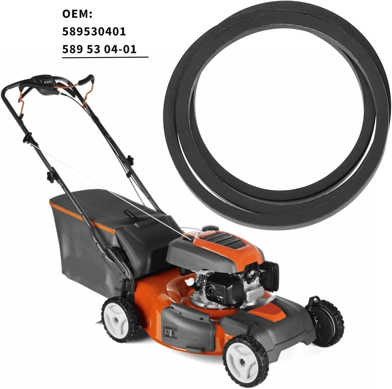 1Pc Lawn Mower V-Belt Engine to Mid Shaft Drive Belt Length 56 Inches Transmission Belt 544400201 589530401 Compatible with Husqvarna R316Tsx AWD image number 1