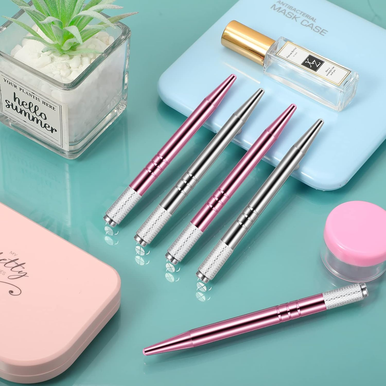 10 Pieces Microblading Pens Manual Eyebrow Microblade Pens Aluminum Hand Tools Light Manual Holder for Makeup Supplies Salons,2 Colors(Silver, Pink) image number 5