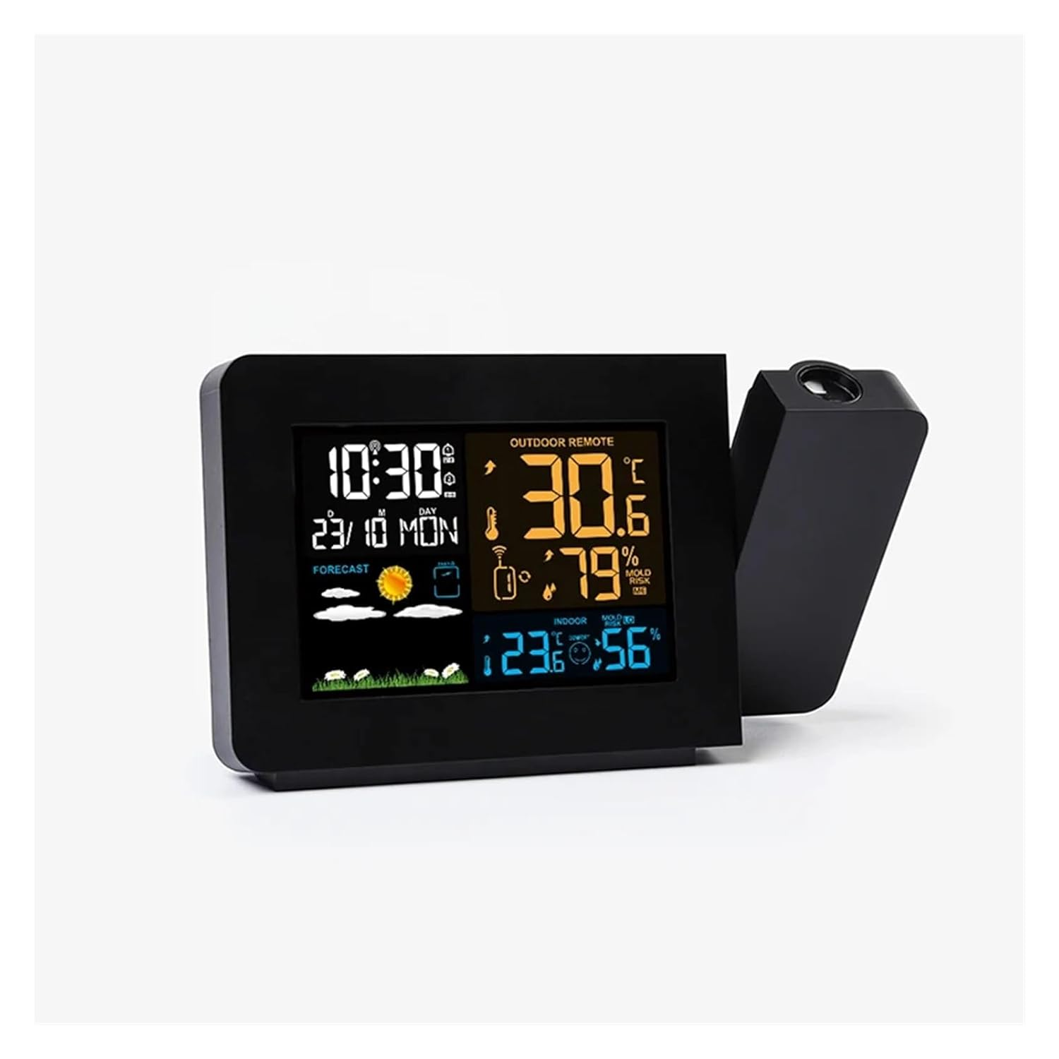 Digital Alarm Clock Weather Station EU Indoor Outdoor with Temperature Humidity Desk with Time Projection