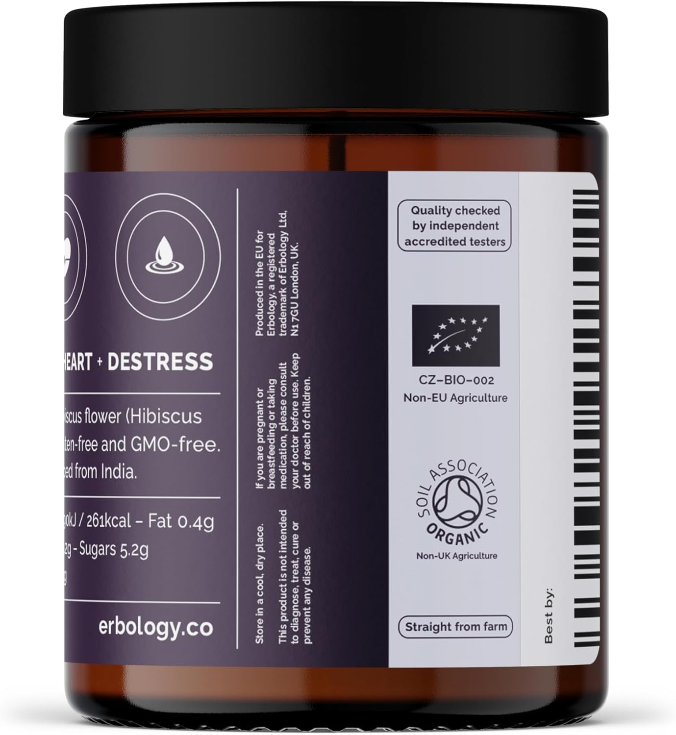 Erbology Organic Hibiscus Powder 90G - 45 Servings - Destress - Sustainably Sourced Straight from Farm in India - Small Batch - Vegan - Gmo-Free - Recyclable Glass Jar image number 6