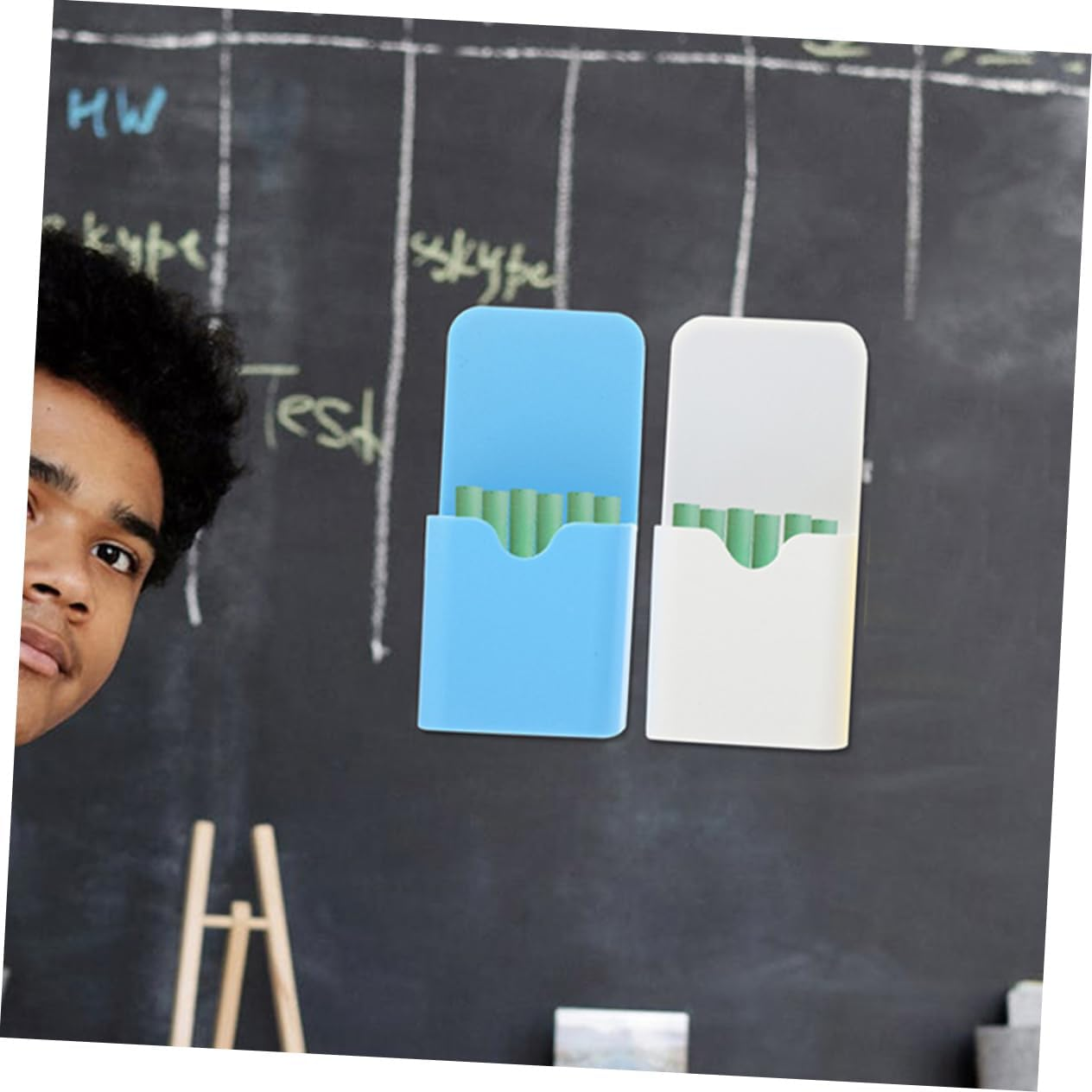 NUOBESTY 4Pcs Magnetic Pen Organizer Set Small Size with Blue and White Magnetic Whiteboard Marker Holders for Office Desk and Fridge Storage image number 4