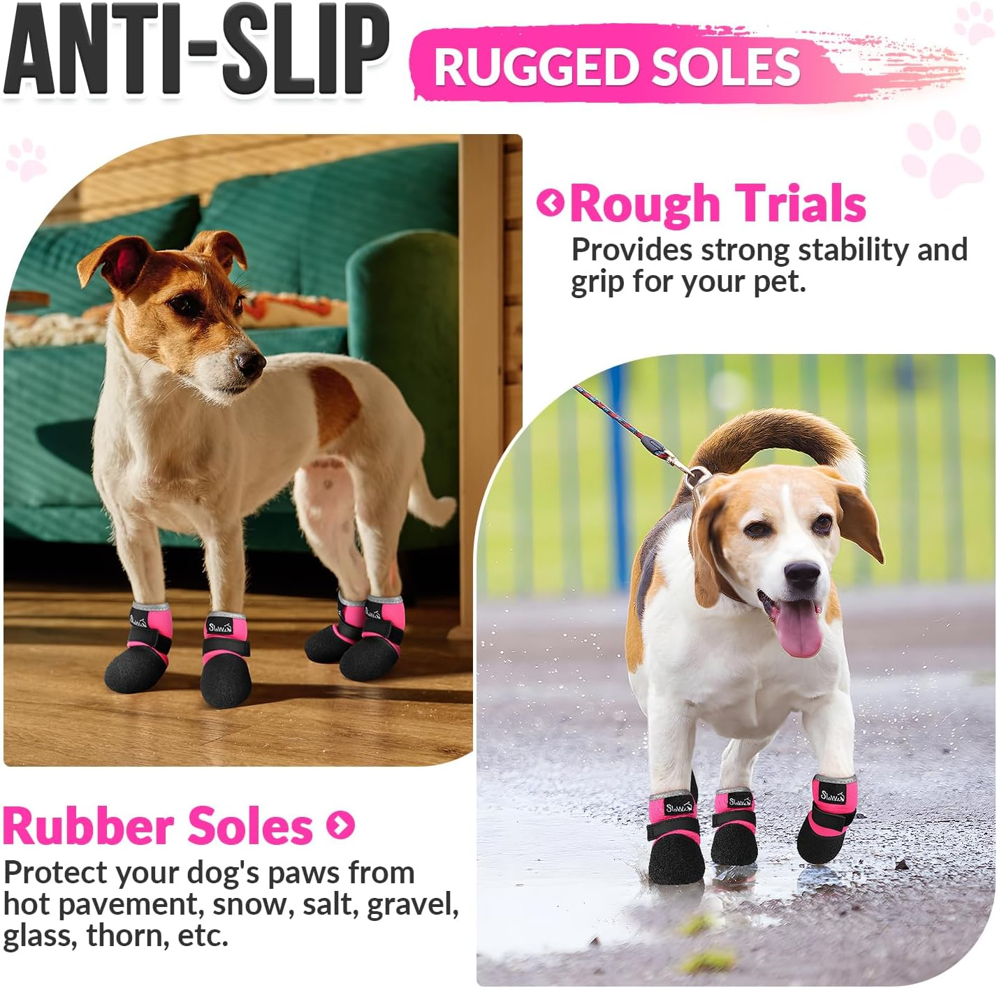 Slowton Dog Shoes - Breathable Dog Sock Shoes for Hardwood Floor Dog Boots with Reflective Stripes for Small to Large Dogs, Outdoor Summer Hot Pavement Waterproof Non-Slip image number 2