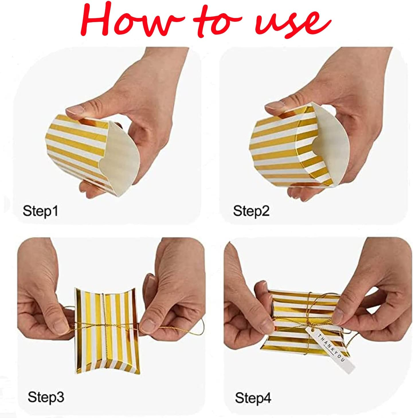 Paifeancodill Pillow Gift Boxes with Gold Ropes, 52 Pcs Small DIY Gift Candy Chocolate Boxes, Wedding Favor Boxes, Paper Gift Boxes, Small Gift Boxes with Ropes, Easy Assemble Boxes for Party Banquet image number 5