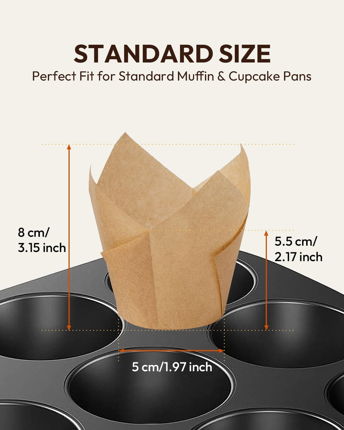 Ovendelite Tulip Cupcake Liners Natural 200PCS - Unbleached Parchment Muffin Liners, Non-Fade Oven-Safe, Brunch & Cafe Style Baking Cups - Natural image number 4